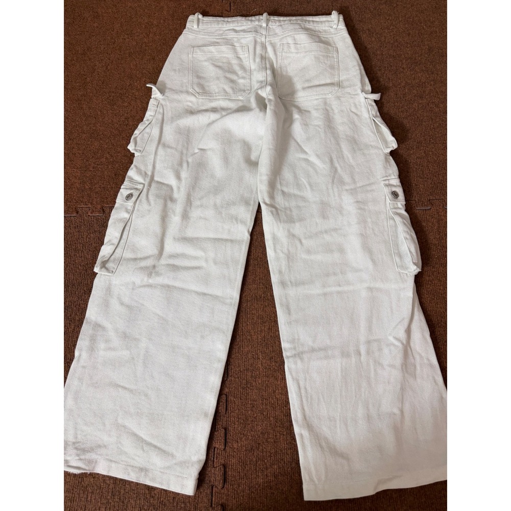 Miss Love Womens White Denim Cargo Pants Wide Leg Utility Multi Pocket Size M - Picture 6 of 8